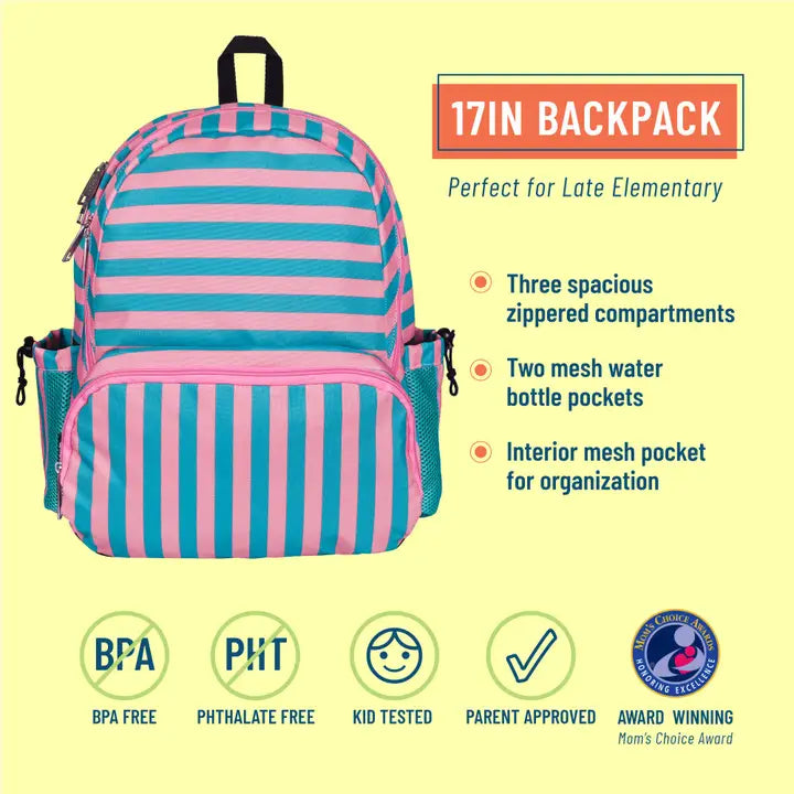Pink Stripes 17 Inch Backpack