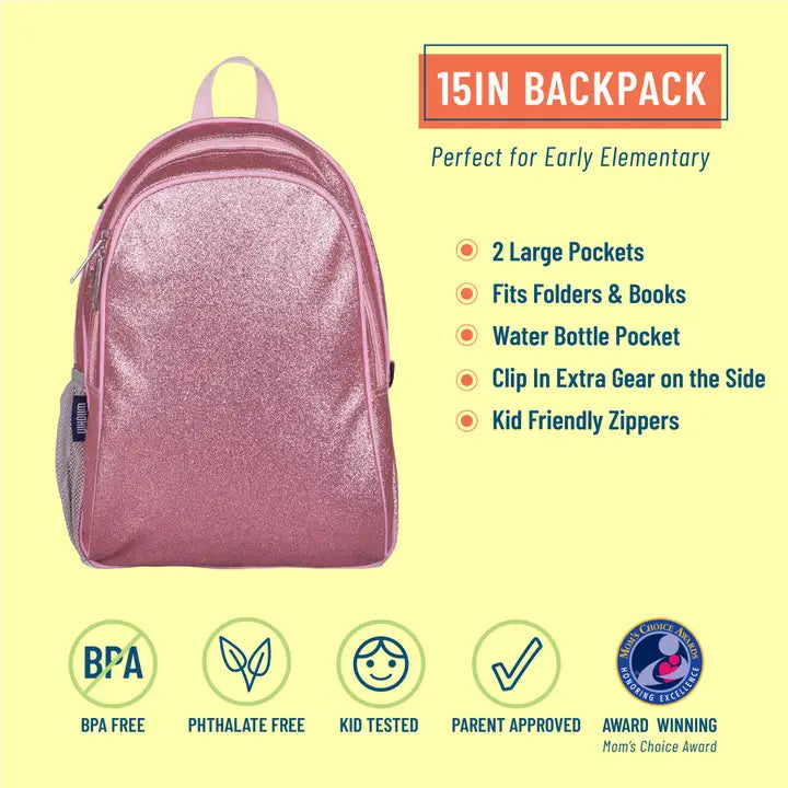 Pink Glitter Backpack - 15 Inch