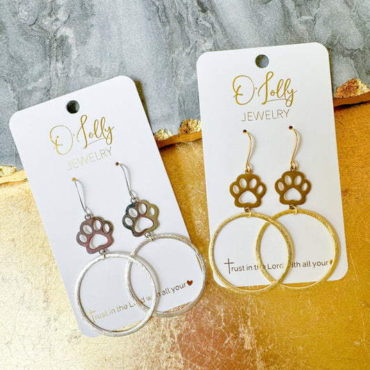 O’Lolly Paw Print Dangle Earrings GOLD