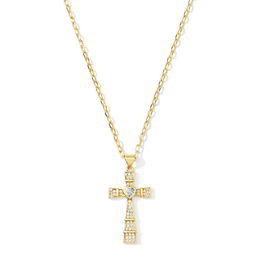 Splendid Iris Necklace Lovely Cross Pendant Gold