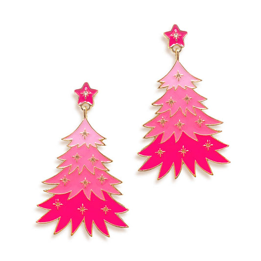 Pink Christmas Tree Earrings