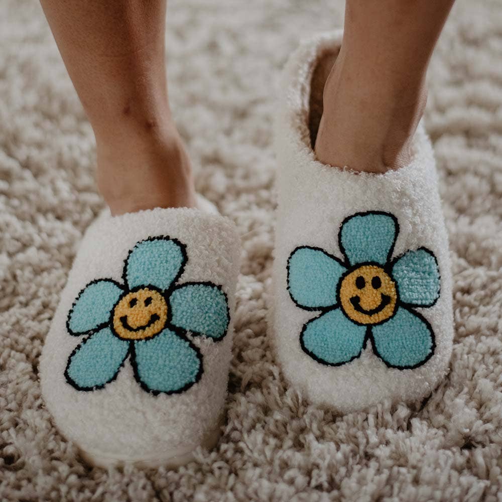 Katydid Happy Face Slippers Mint Daisy