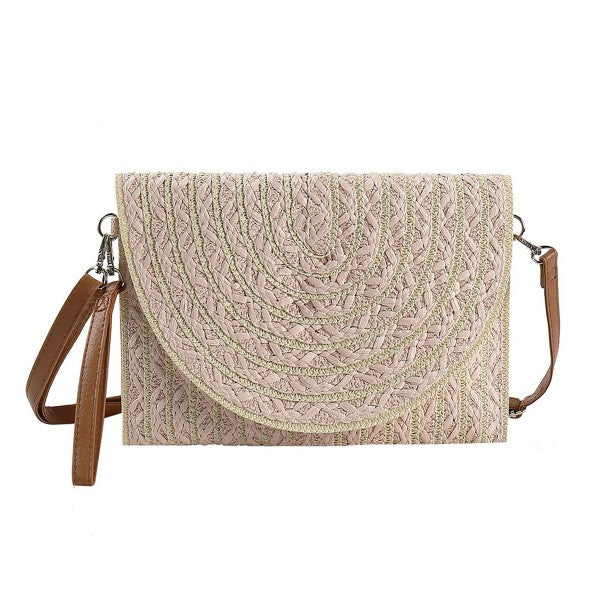 Two Tone Straw Clutch/Crossbody Pink