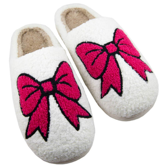 Katydid Coquette Hot Pink Fuzzy Slippers: White