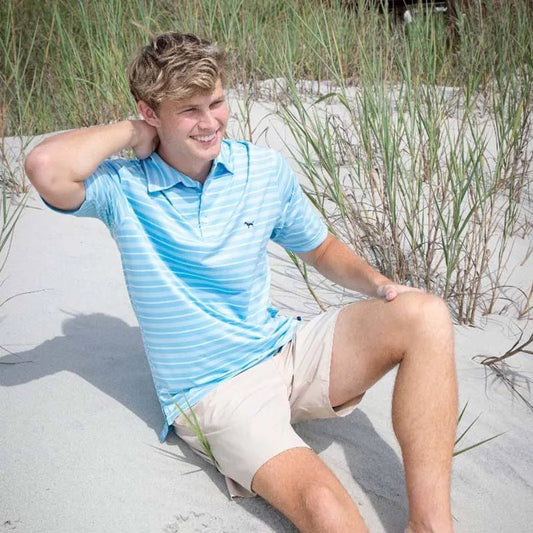 Simply Southern Mens Knit Polo Heather Light Blue