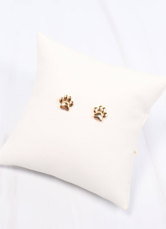 Paw Print Stud Earrings Gold