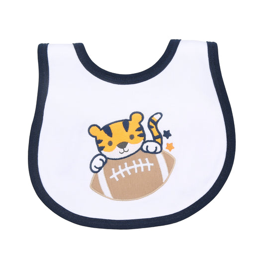 Magnolia Baby Tiger Football App Navy/Orange Bib