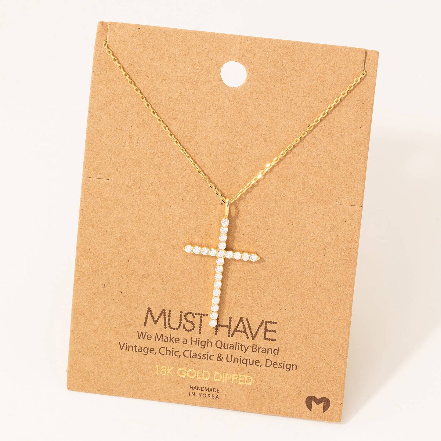 Pave Cross Pendant Chain Necklace