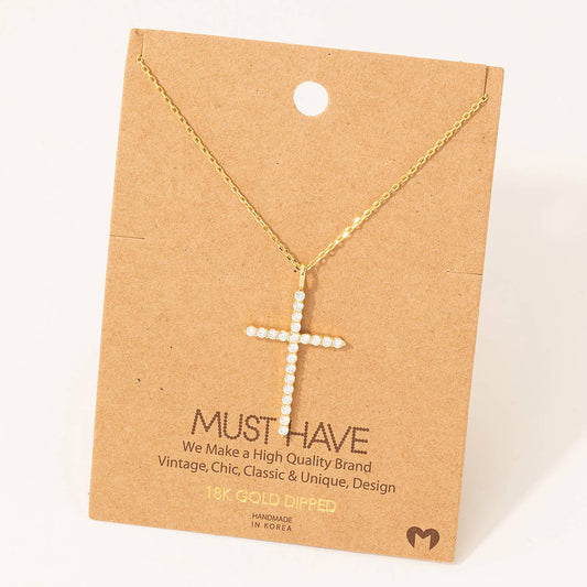 Pave Cross Pendant Chain Necklace