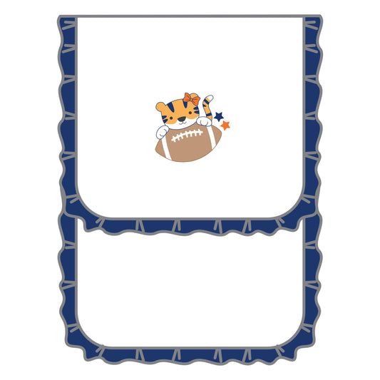 Magnolia Baby Tiger Football App Navy/Orange Ruffle Burp Cloth