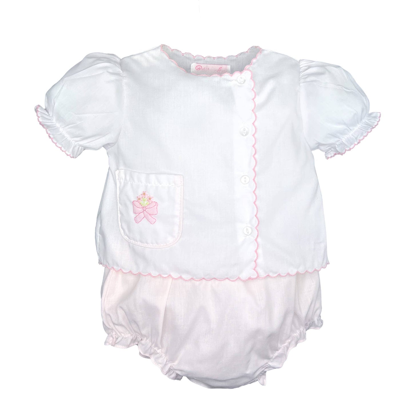 Petit Ami Shadow Stitch Bow Diaper Set