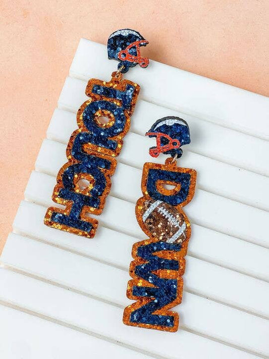 Prep Glitter "Touch Down Earrings Navy & Orange