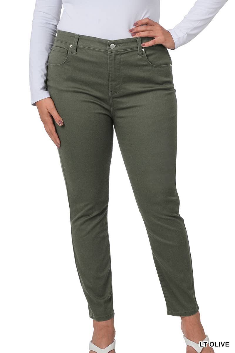 Plus High-rise Skinny Color Denim Pants Olive