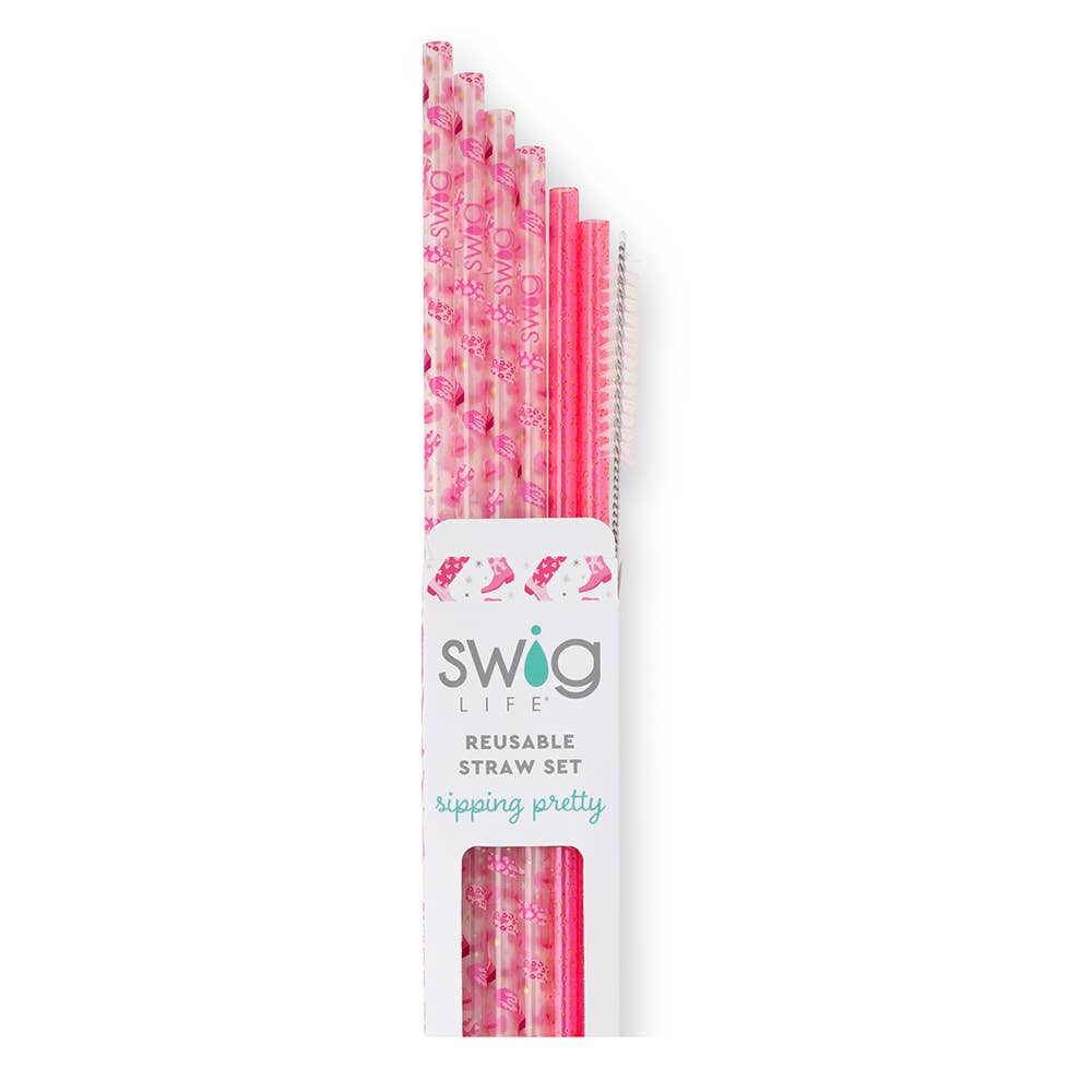 Swig Straw Set Let's Go Girls + Pink Glitter