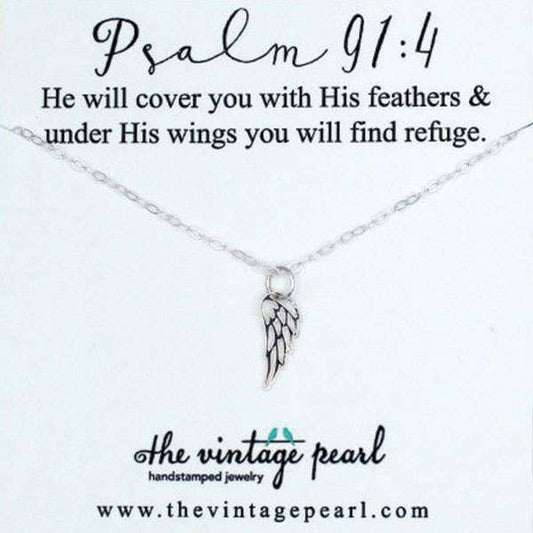 Vintage Pearl Necklace Psalm 91:4 Necklace