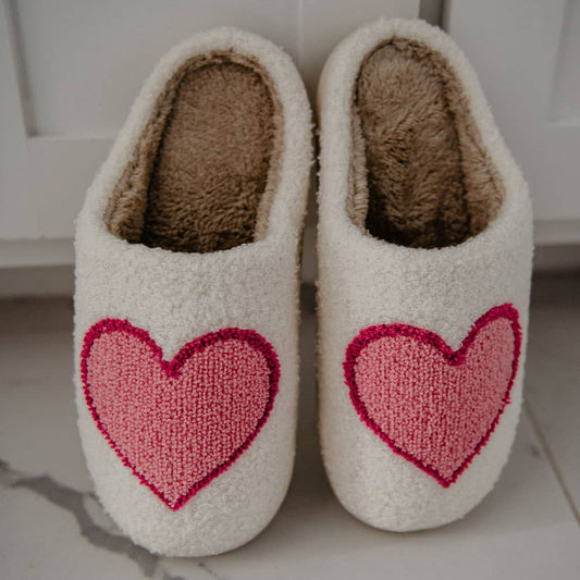 Katydid Fuzzy Slippers Pink Heart