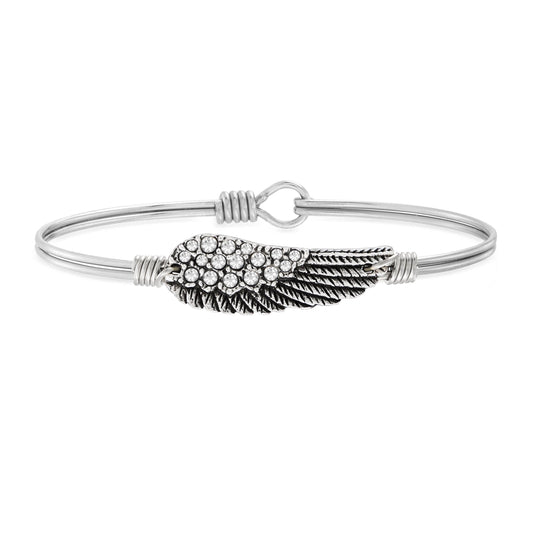 Luca + Danni Angel Wing Bangle Bracelet in Crystal Silver