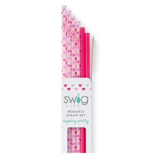 Swig Life Reusable Straw Set Falling In Love Pink