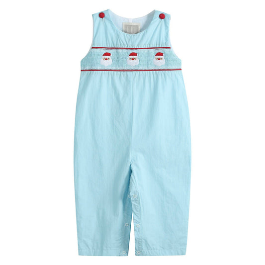 Lil Cactus Blue Santa Smocked Overalls