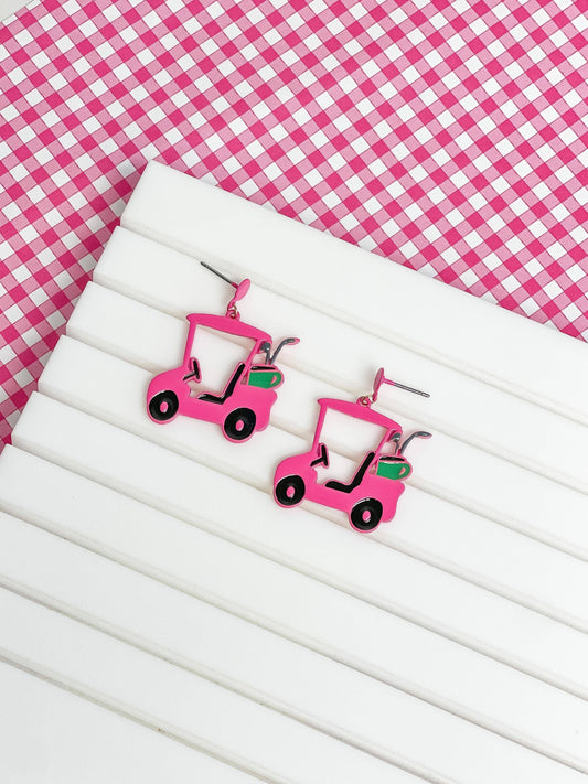 Pink Golf Cart Enamel Dangle ER