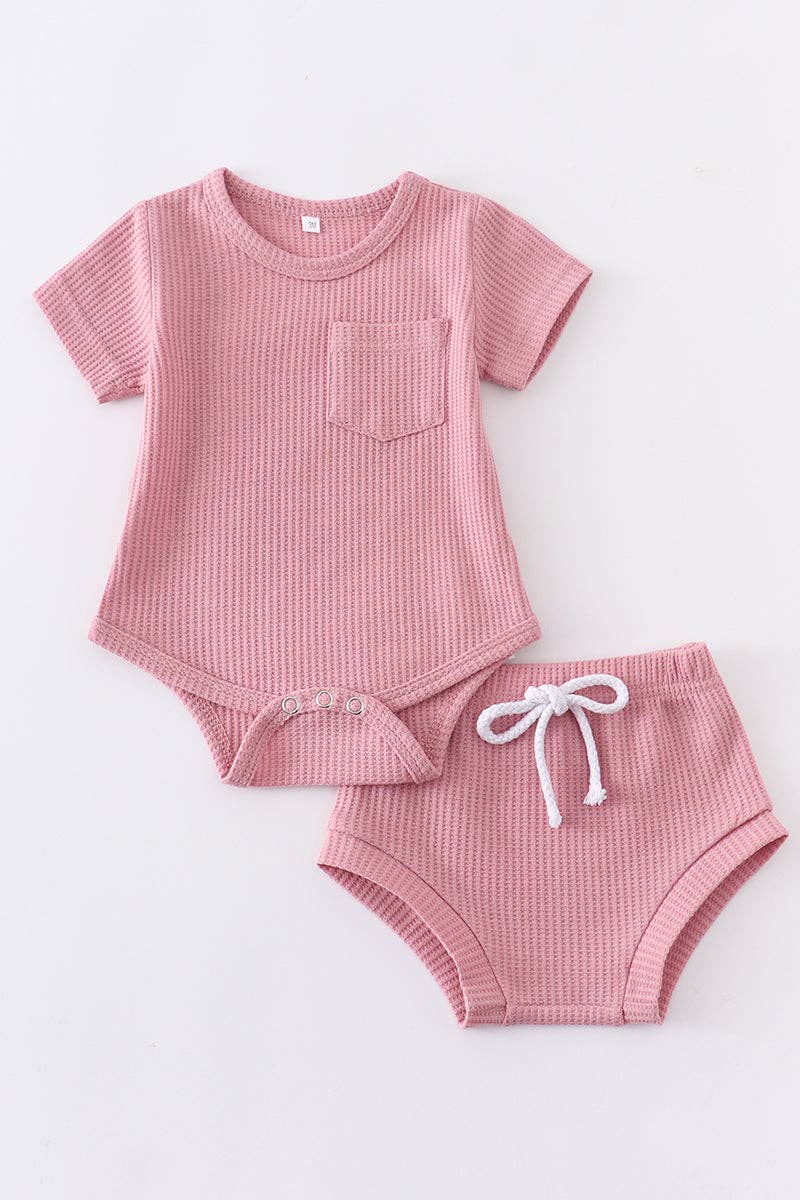 Mauve Ribbed Cotton Pocket Baby Set