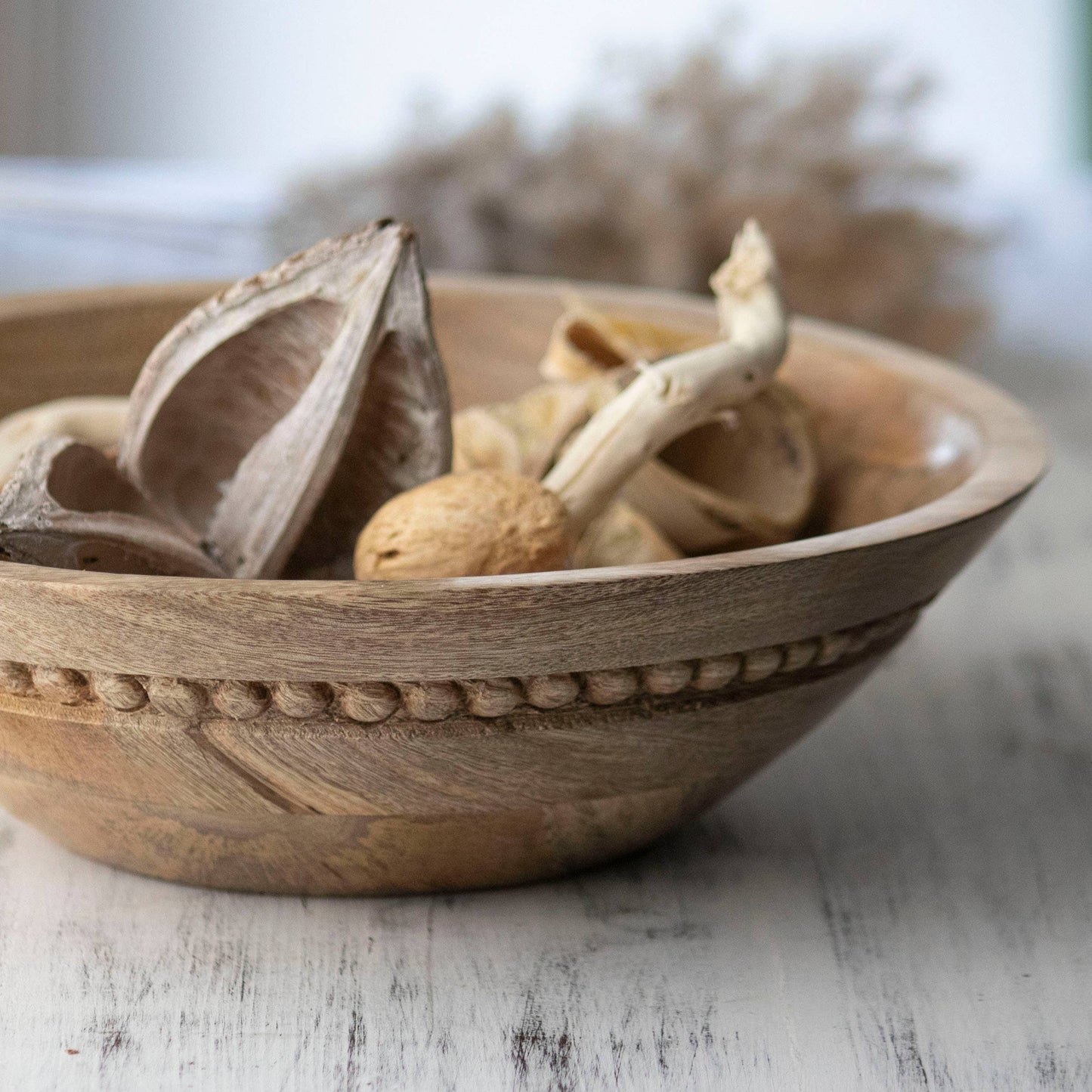 Foreside Wood Bead Bowl