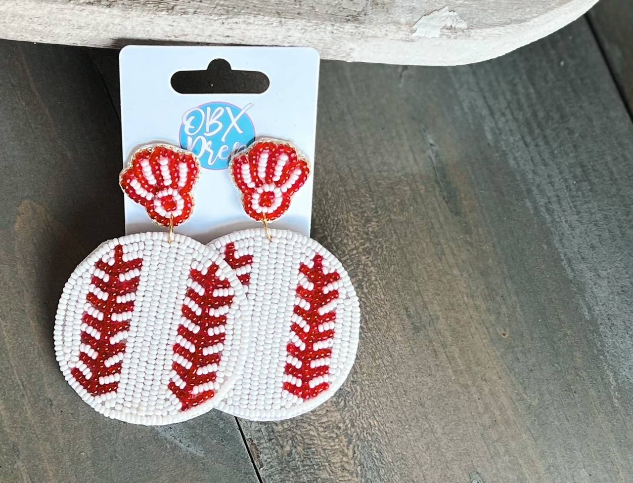 Baseball Mitt Seed Beaded Drop Earrings